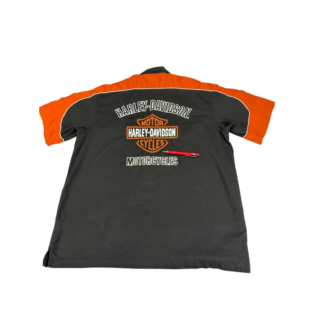 Harley-Davidson Mens XL Garage Shirt Black Orange Embroidered Bar Shield Logo